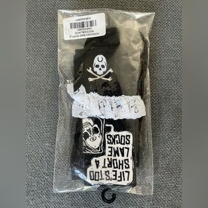 Killstar Poisoned Mind Ruffle Socks black skull and crossbones socks with lace